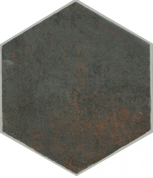 Carrelage Sol Aspect Métal Hexagone 13,9x16 Antidérapant R10 Graphite Magnétik InstaHouse MAGNETISM CARMEN